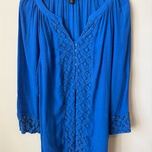 Zac & Rachel Royal Blue Blouse with Lace Detail size XL